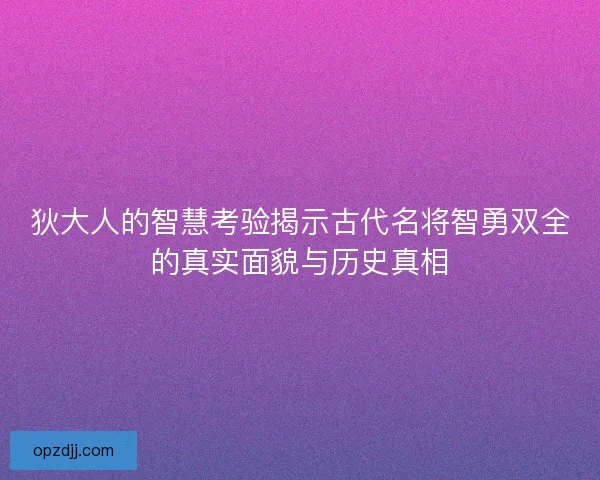 狄大人的智慧考验揭示古代名将智勇双全的真实面貌与历史真相