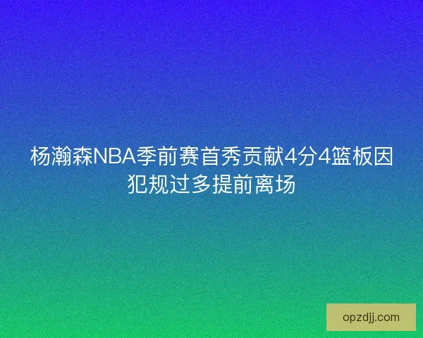 杨瀚森NBA季前赛首秀贡献4分4篮板因犯规过多提前离场